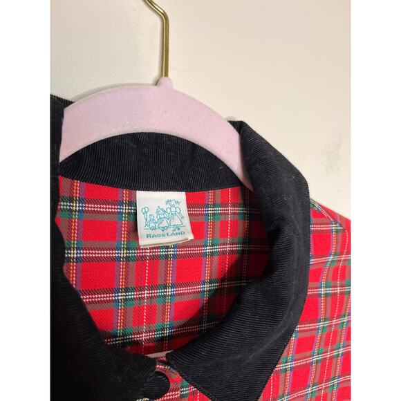 1990s Ragsland Christmas Tartan Corduroy Collar Holiday Maxi Button Up Dress M - Picture 2 of 5